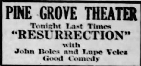 Pine Grove Theatre - Old Ad From Bob Davis Collection